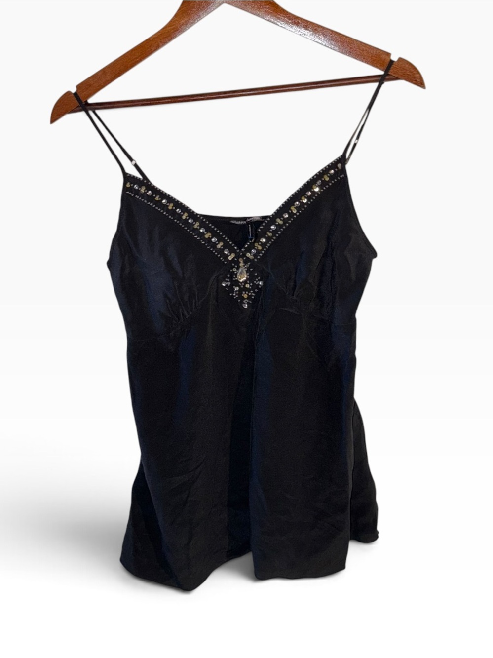 Y2K Daisy Fuentes 100% Silk Black Beaded Sequin Cami Top L